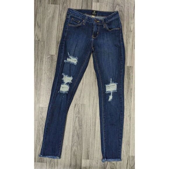 Just Black Womens Size 24 Fringe Hem Pockets Distressed Denim Blue Jeans - Picture 1 of 12